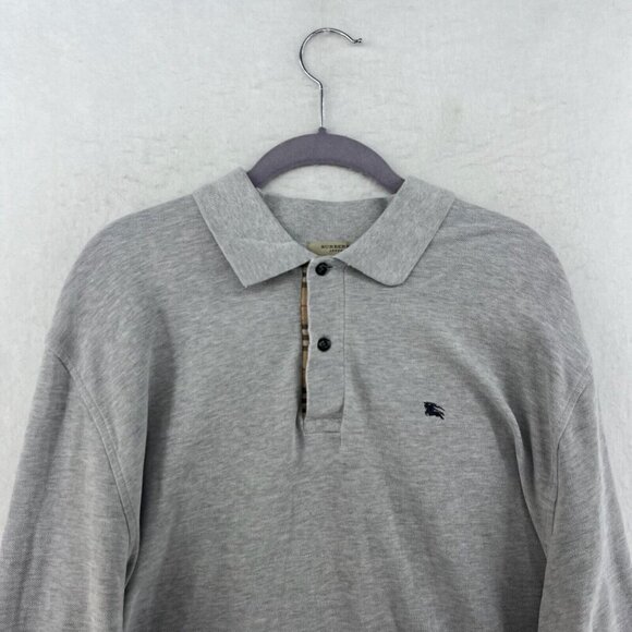 Burberry London Polo Shirt Mens 2XL Gray Long Sleeves Pullover Vented Mini Logo - Picture 6 of 15